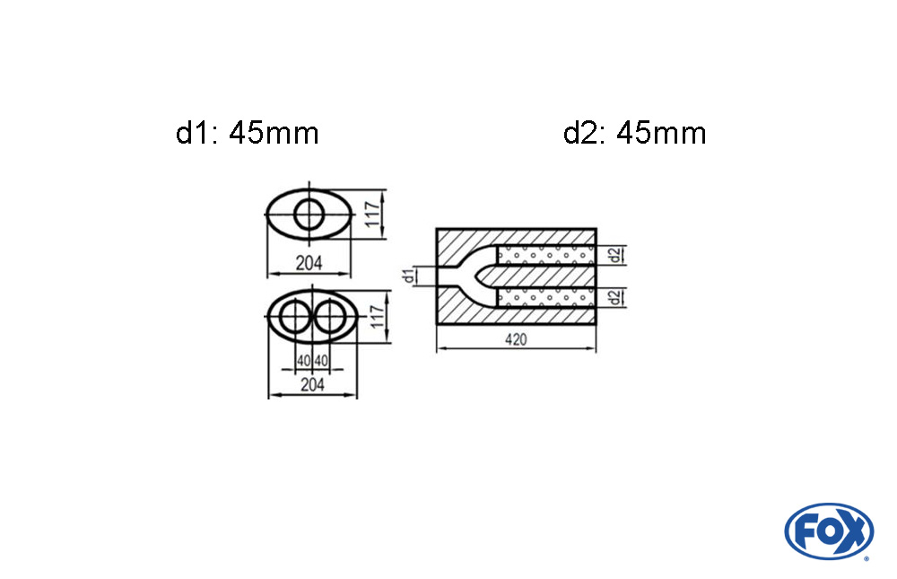 Fox Uni-Schalldämpfer UNI-H5254204540 für Universalschalldämpfer 525mm (Umfang)