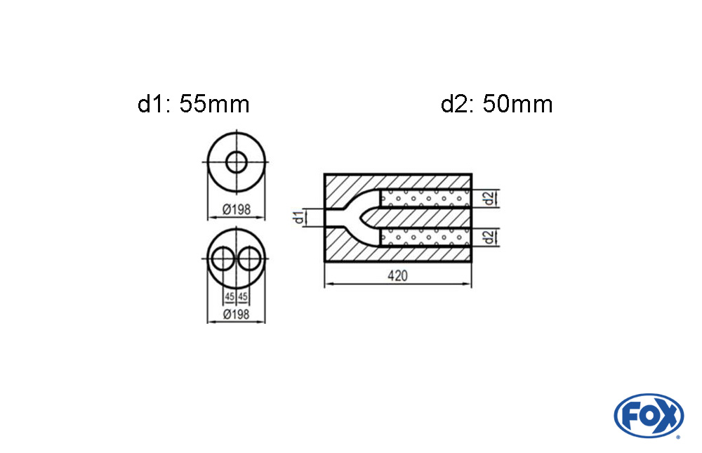 Fox Uni-Schalldämpfer UNI-H6264205550 für Universalschalldämpfer 626mm (Umfang)