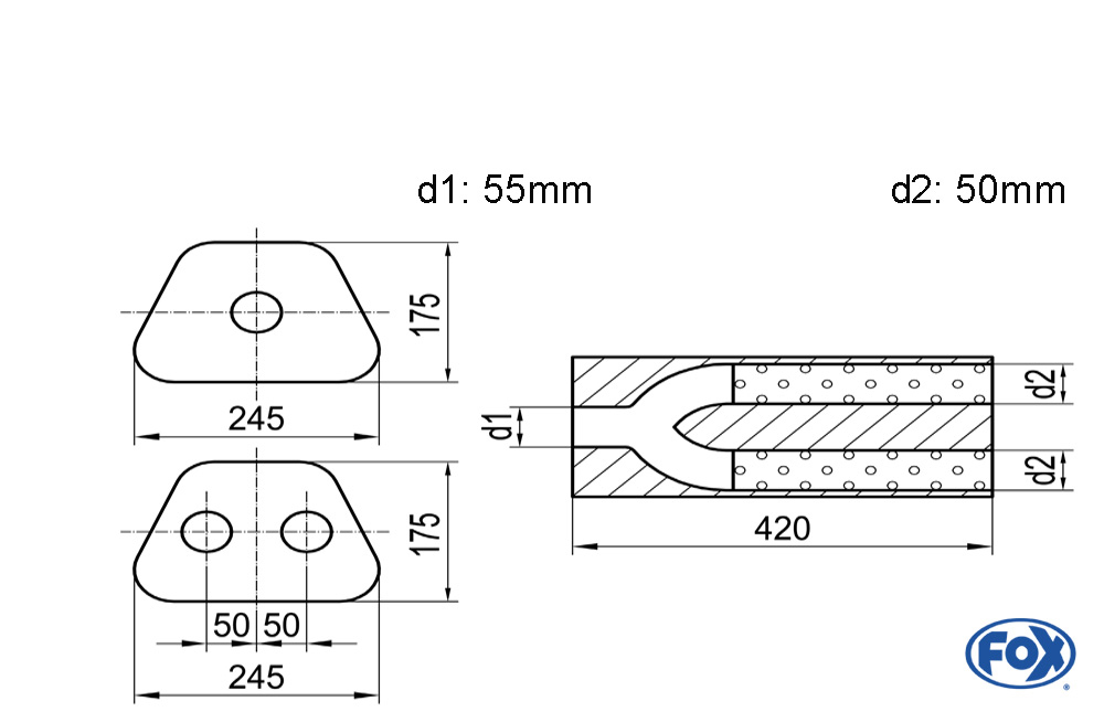 Fox Uni-Schalldämpfer UNI-H7114205550 für Universalschalldämpfer 711mm (Umfang)